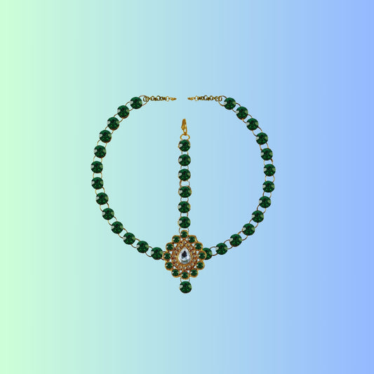 Green Stone Stud-Gold Platted Brass Tika Set Pack Of-1 (sku-man313)