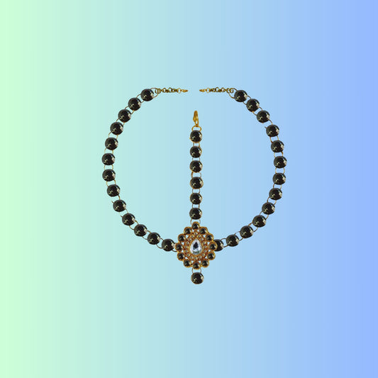 Gray Stone Stud-Gold Platted Brass Tika Set Pack Of-1 (sku-man316)