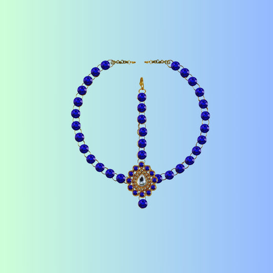 Blue Stone Stud-Gold Platted Brass Tika Set Pack Of-1 (sku-man318)