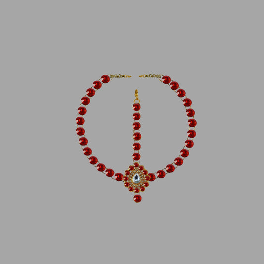 Red Stone Stud-Gold Platted Brass Tika Set Pack Of-1 (sku-man321)