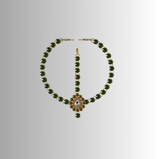 Green Stone Stud-Gold Platted Brass Tika Set Pack Of-1 (sku-man322)