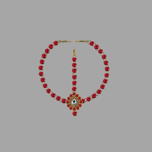 Pink Stone Stud-Gold Platted Brass Tika Set Pack Of-1 (sku-man324)