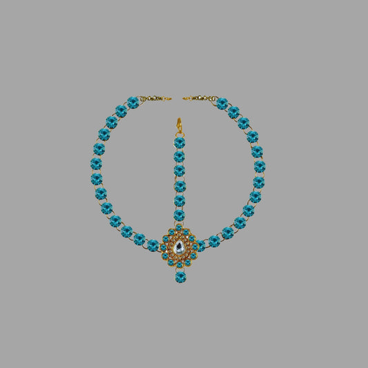 Firozi Stone Stud-Gold Platted Brass Tika Set Pack Of-1 (sku-man325)