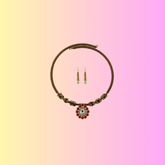 Golden Stone Stud-Gold Platted Brass Hasli (Necklace) Pack Of-3 (sku-nec1887)