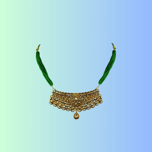 Golden Stone Stud-Gold Platted Brass Rajasthani Aad Pack Of-1 (sku-nec2336)