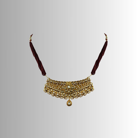 Golden Stone Stud-Gold Platted Brass Rajasthani Aad Pack Of-1 (sku-nec2337)
