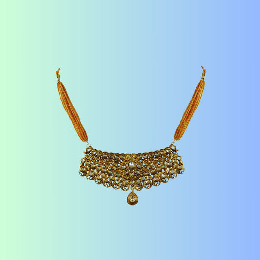 Golden Stone Stud-Gold Platted Brass Rajasthani Aad Pack Of-1 (sku-nec2338)