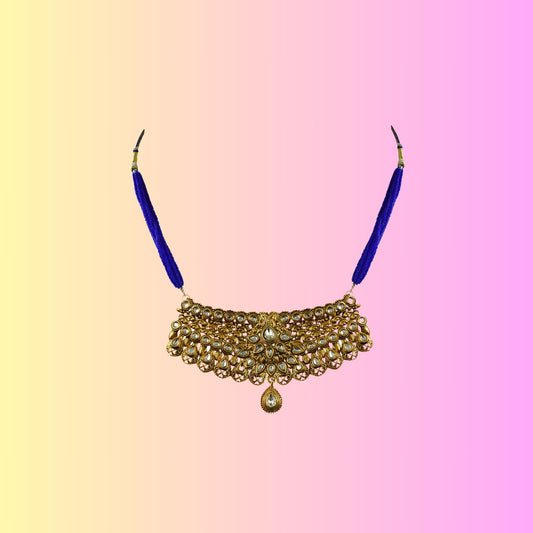 Golden Stone Stud-Gold Platted Brass Rajasthani Aad Pack Of-1 (sku-nec2341)