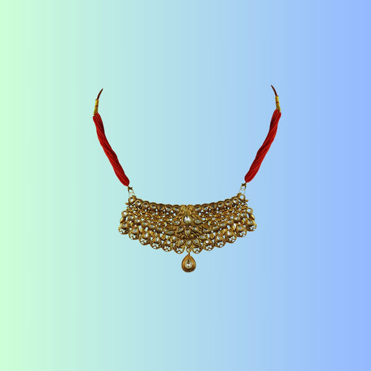 Golden Stone Stud-Gold Platted Brass Rajasthani Aad Pack Of-1 (sku-nec2342)