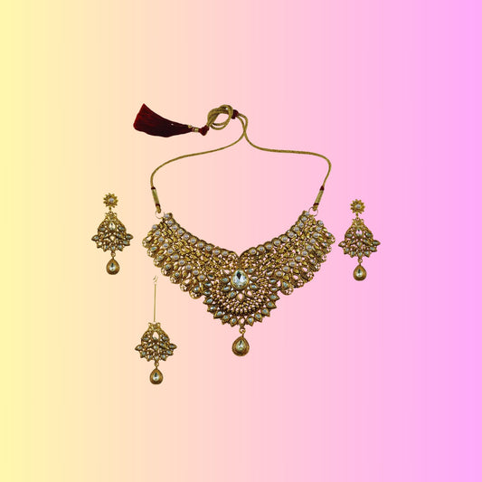 Golden Stone Stud-Gold Platted Brass Necklace set Pack Of-4 (sku-nec2579)