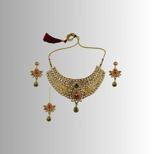 Golden Stone Stud-Gold Platted Brass Necklace set Pack Of-4 (sku-nec2580)