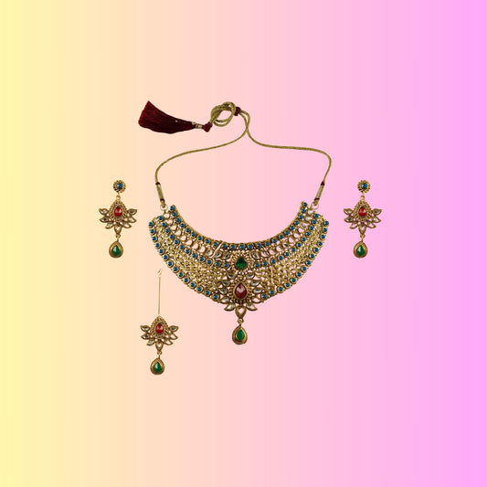Golden Stone Stud-Gold Platted Brass Necklace set Pack Of-4 (sku-nec2582)
