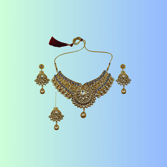 Golden Stone Stud-Gold Platted Brass Necklace set Pack Of-4 (sku-nec2585)