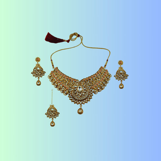 Golden Stone Stud-Gold Platted Brass Necklace set Pack Of-4 (sku-nec2587)