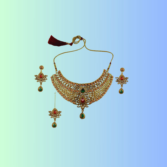 Golden Stone Stud-Gold Platted Brass Necklace set Pack Of-4 (sku-nec2588)