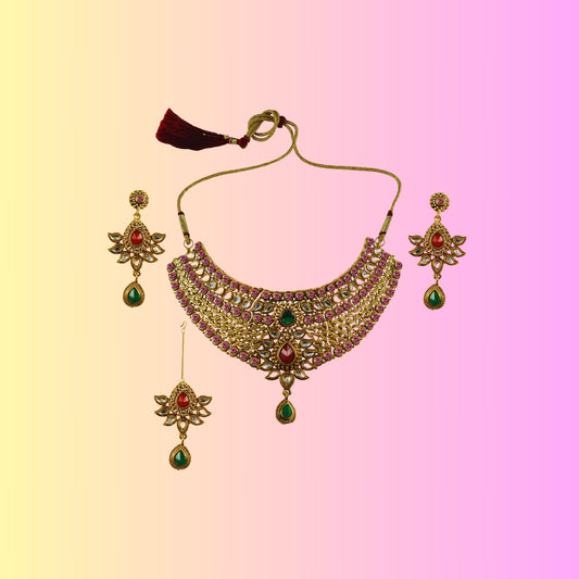 Golden Stone Stud-Gold Platted Brass Necklace set Pack Of-4 (sku-nec2594)
