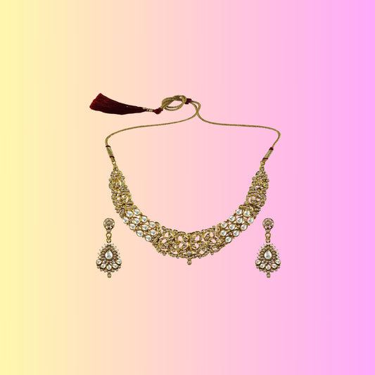 Multi Stone Stud-Gold Platted Brass Necklace set Pack Of-3 (sku-nec3138)