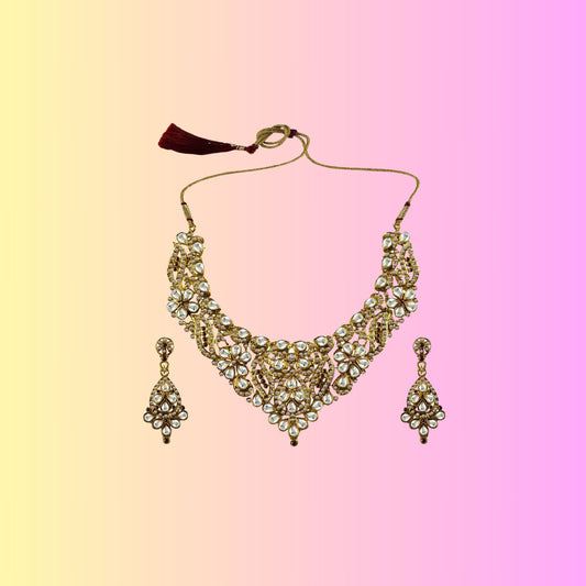 Multi Stone Stud-Gold Platted Brass Necklace set Pack Of-3 (sku-nec3140)