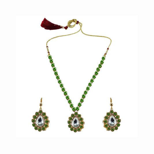 Light Green Stone Stud-Gold Platted Brass Pendant Set Pack Of-3 (sku-nec794)