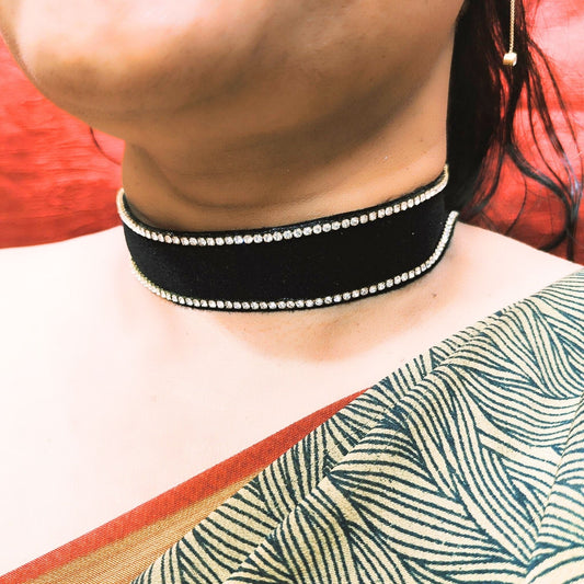 Stone Stud velvet Black Kanthi (sku-necs6439)