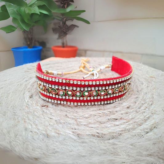 Kunden Stud velvet Red Kanthi (sku-necs6449)