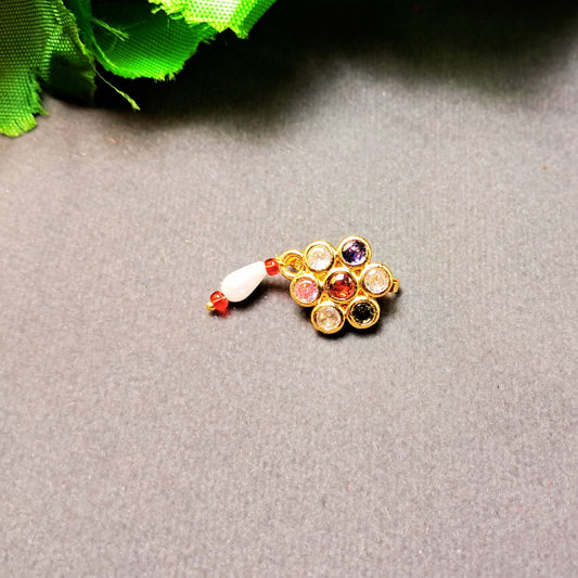 Multi Polki Brass Nose Pin Pack Of-1 (sku-oths1752)