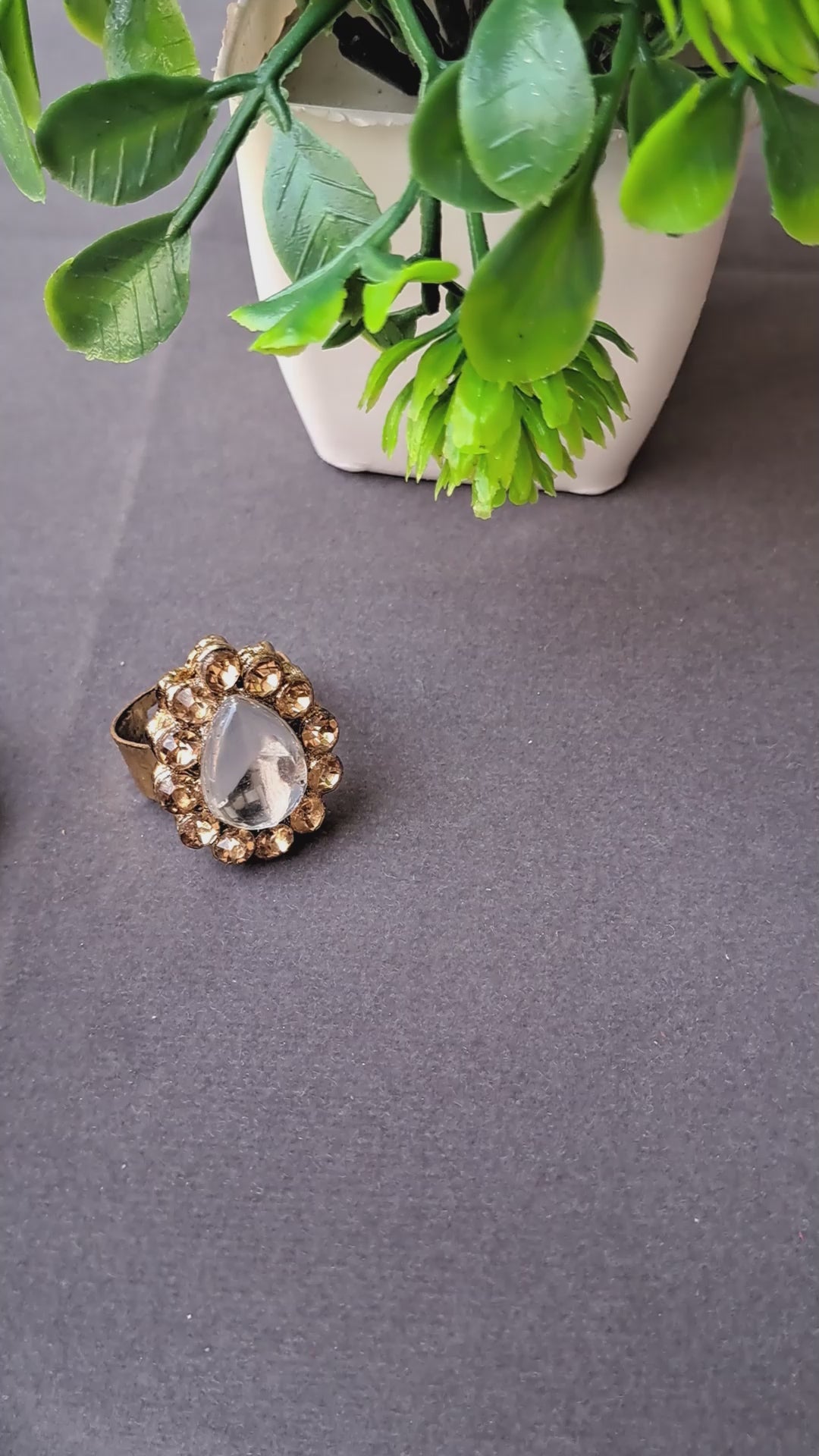 Golden Stone Stud Brass Ring Pack Of-1 (sku-rins243)
