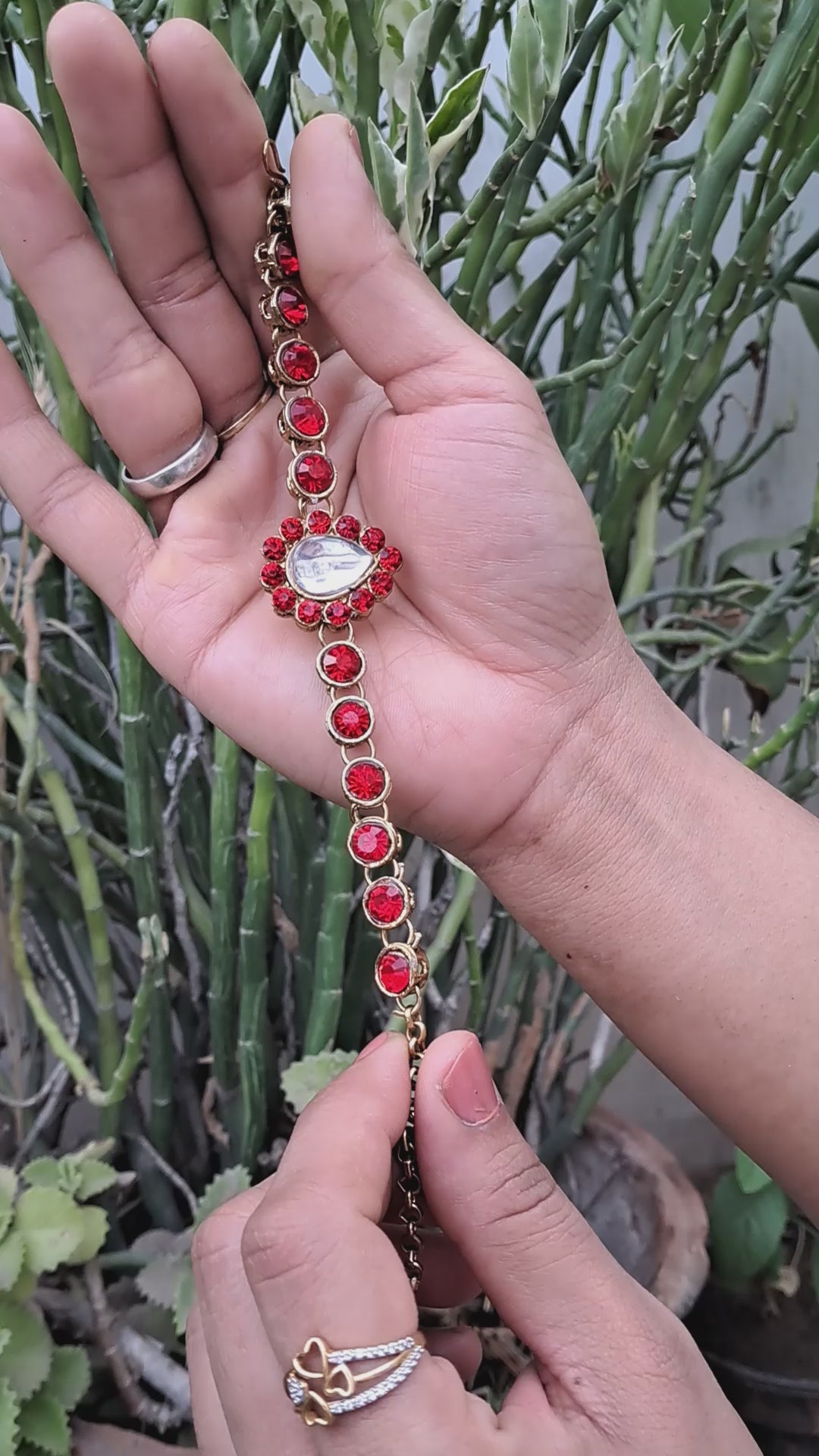 Red Stone Stud Brass Bracelet Pack Of-1 (sku-bans29708)