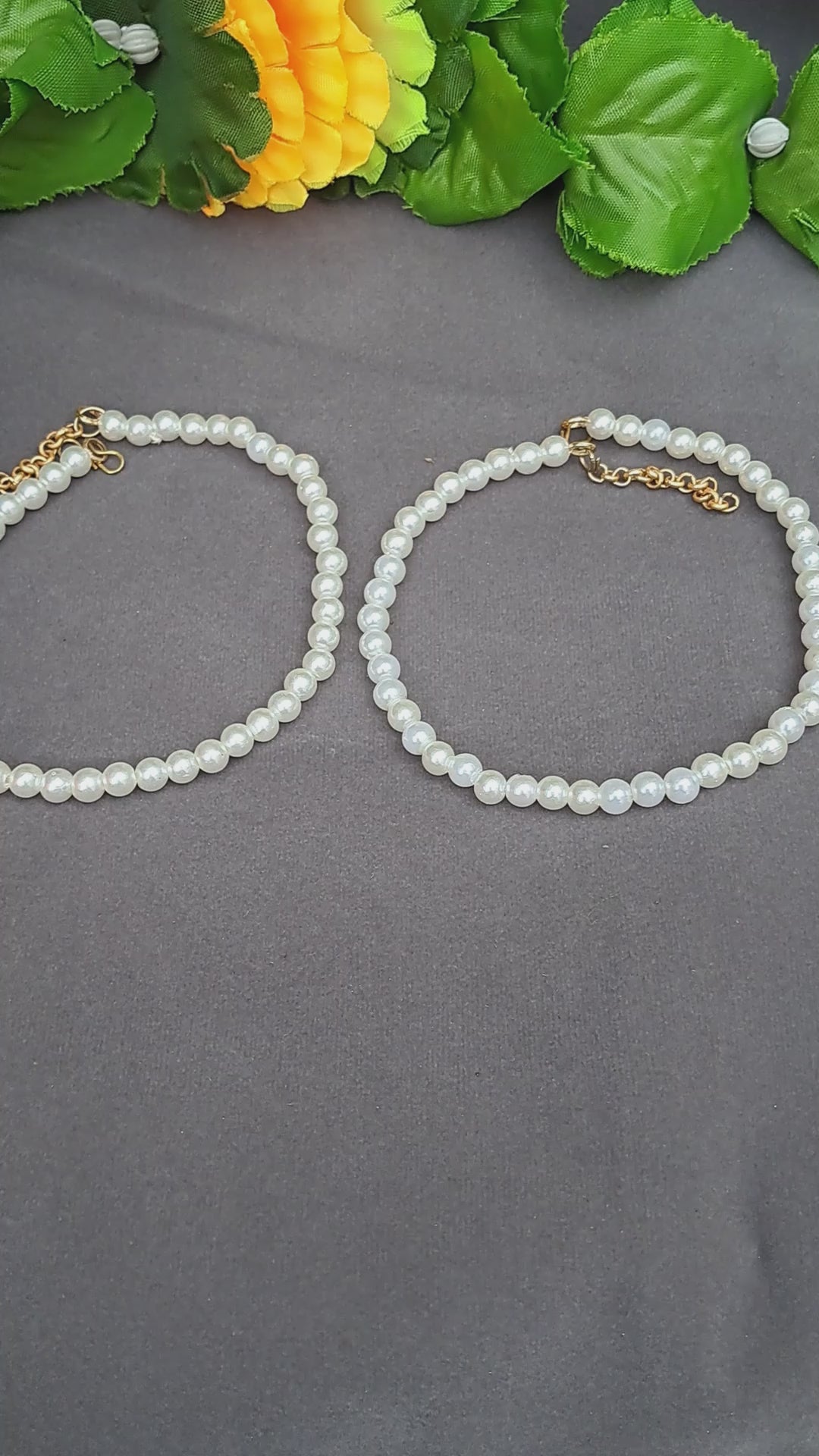 White Moti Stud Moti Anklet Pack Of-2 (sku-anks334)