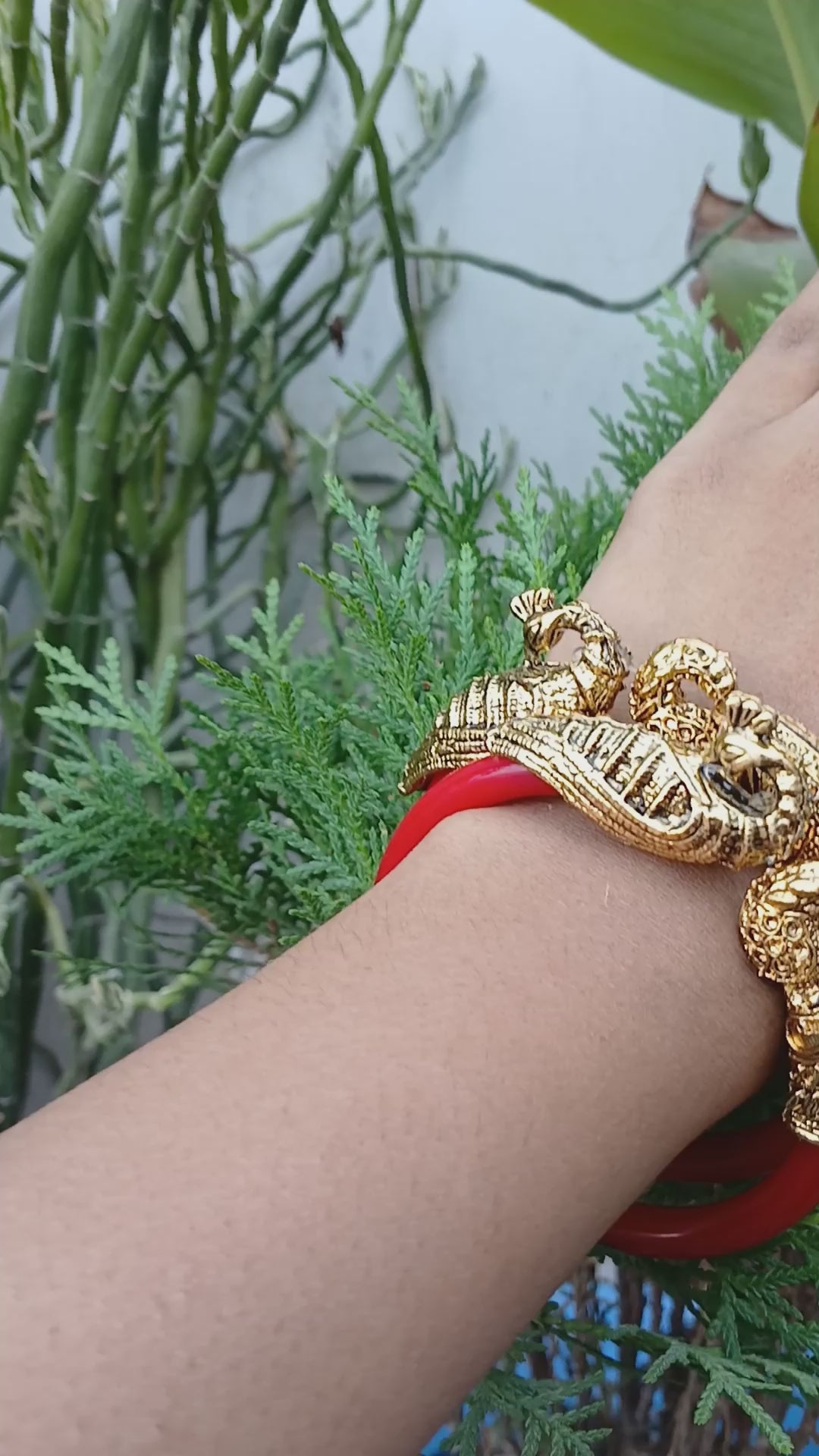 Acrylic,Brass Red Plain Bangle (sku-bans29734)
