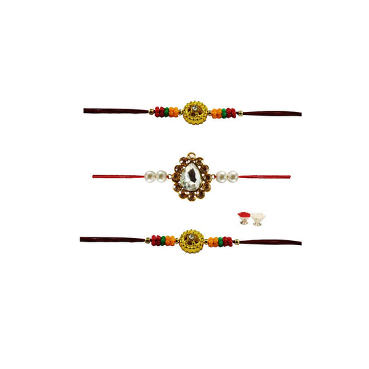 Multi Stone Stud-Handmade Beads Rakhi