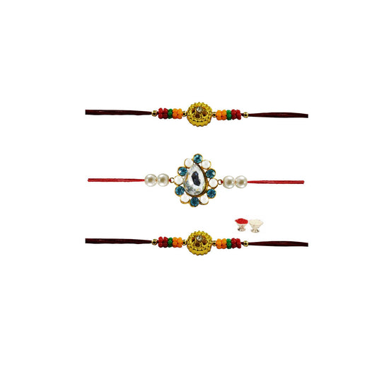 Multi Stone Stud-Handmade Beads Rakhi