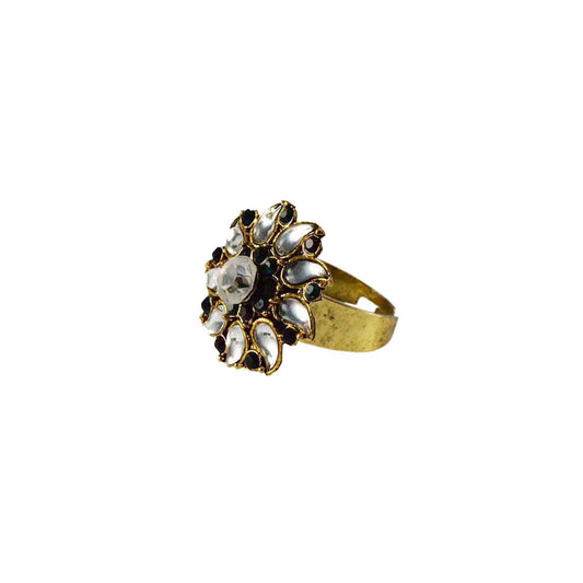 Multi Stone Stud-Gold Platted Brass Ring Pack Of-1 (sku-rin134)