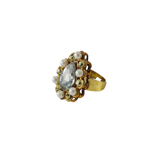 Multi Stone Stud-Gold Platted Brass Ring Pack Of-1 (sku-rin143)