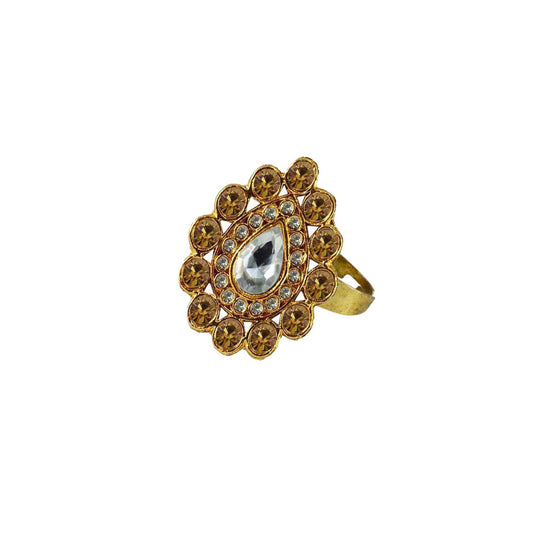 Multi Stone Stud-Gold Platted Brass Ring Pack Of-1 (sku-rin162)