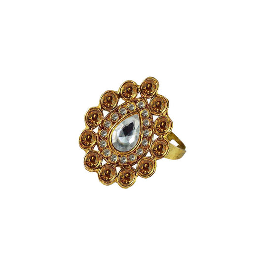 Multi Stone Stud-Gold Platted Brass Ring Pack Of-1 (sku-rin172)