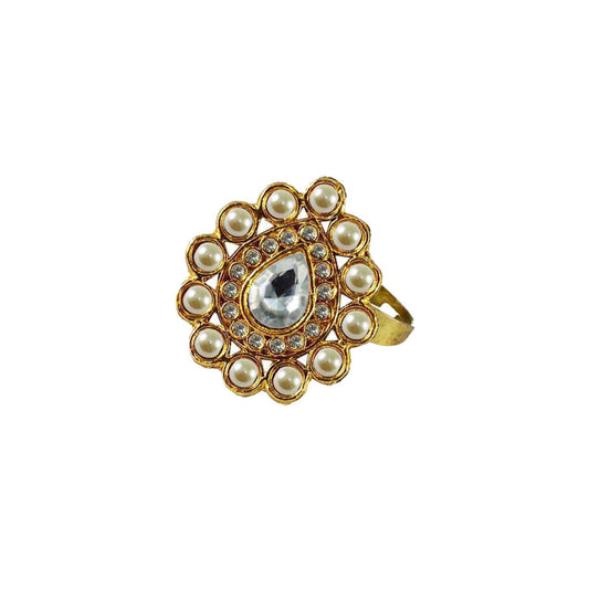 Multi Stone Stud-Gold Platted Brass Ring Pack Of-1 (sku-rin174)