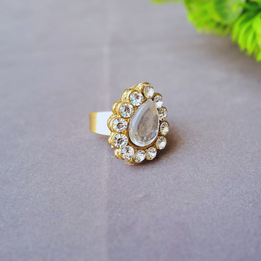 White Stone Stud Brass Ring Pack Of-1 (sku-rins242)