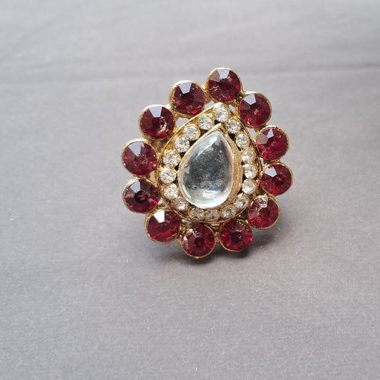 Red Stone Stud Brass Ring Pack Of-1 (sku-rins245)