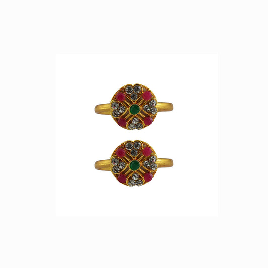 Golden Brass Stone Stud Toe Ring Size Free Pack Of-2 (sku-toe27)