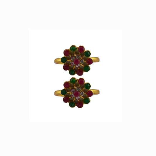 Golden Brass Stone Stud Toe Ring Size Free Pack Of-2 (sku-toe28)