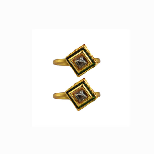 Golden Brass Stone Stud Toe Ring Size Free Pack Of-2 (sku-toe29)