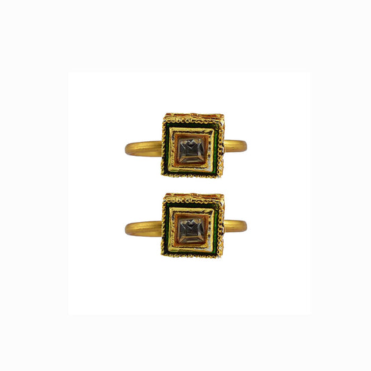 Golden Brass Stone Stud Toe Ring Size Free Pack Of-2 (sku-toe30)