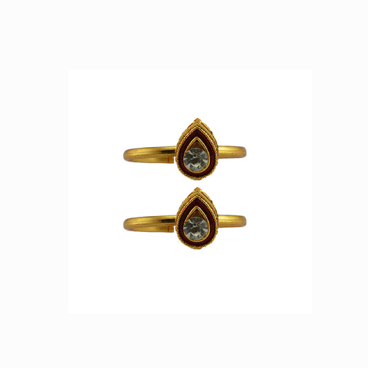 Golden Brass Stone Stud Toe Ring Size Free Pack Of-2 (sku-toe33)