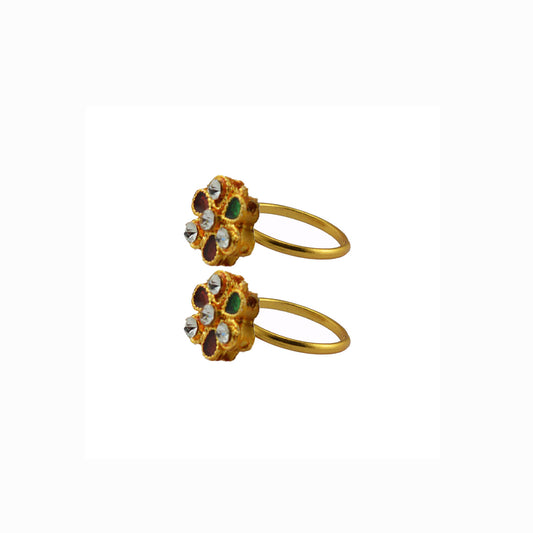 Golden Brass Stone Stud Toe Ring Size Free Pack Of-2 (sku-toe34)