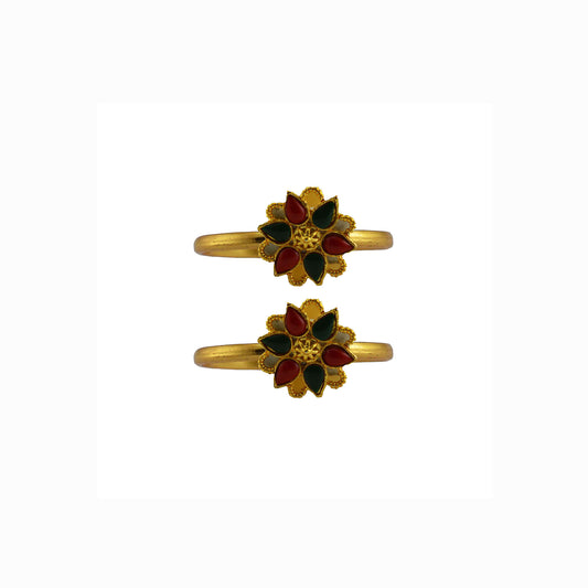 Golden Brass Stone Stud Toe Ring Size Free Pack Of-2 (sku-toe35)