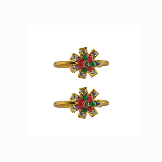 Golden Brass Stone Stud Toe Ring Size Free Pack Of-2 (sku-toe38)