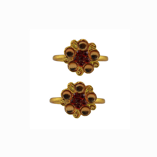 Golden Brass Stone Stud Toe Ring Size Free Pack Of-2 (sku-toe40)
