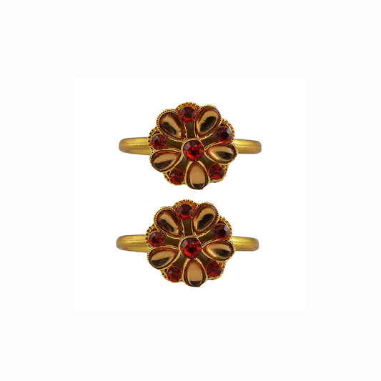 Golden Brass Stone Stud Toe Ring Size Free Pack Of-2 (sku-toe42)