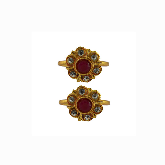 Golden Brass Stone Stud Toe Ring Size Free Pack Of-2 (sku-toe43)
